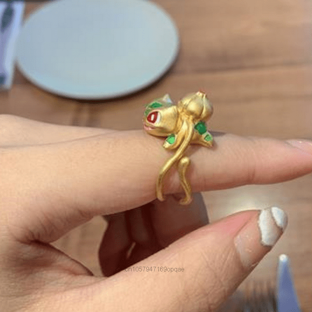Jiuou Silver Pokemon Jewelry Bulbasaur Ring Anime Pocket Peripheral Cute Hand Painted Exquisite Non-Fading Ring Birthday Gift Other