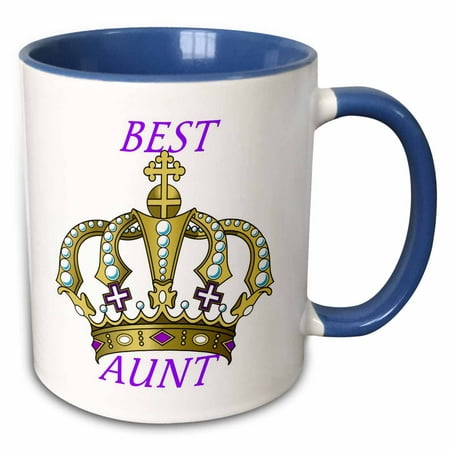 3dRose Gold Crown With Words Best Aunt - Two Tone Blue Mug, (Best Temporary Crown Cement)