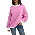 thumbnail image 2 of AherBiu Oversized Sweatshirt for Women Color Blocked Crew Neck Drop Shoulder Lightfleece Lined Pullover Tops, 2 of 4