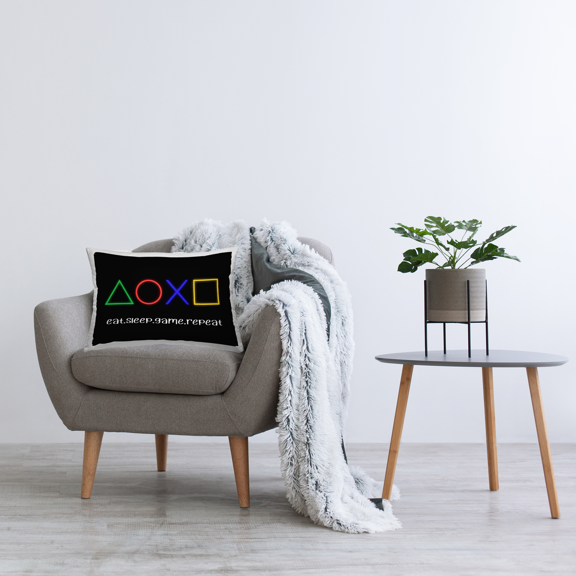 Stupell Industries Neon Gaming Symbols & Words Decorative Printed Throw Pillow, design by Christine Simpson Art