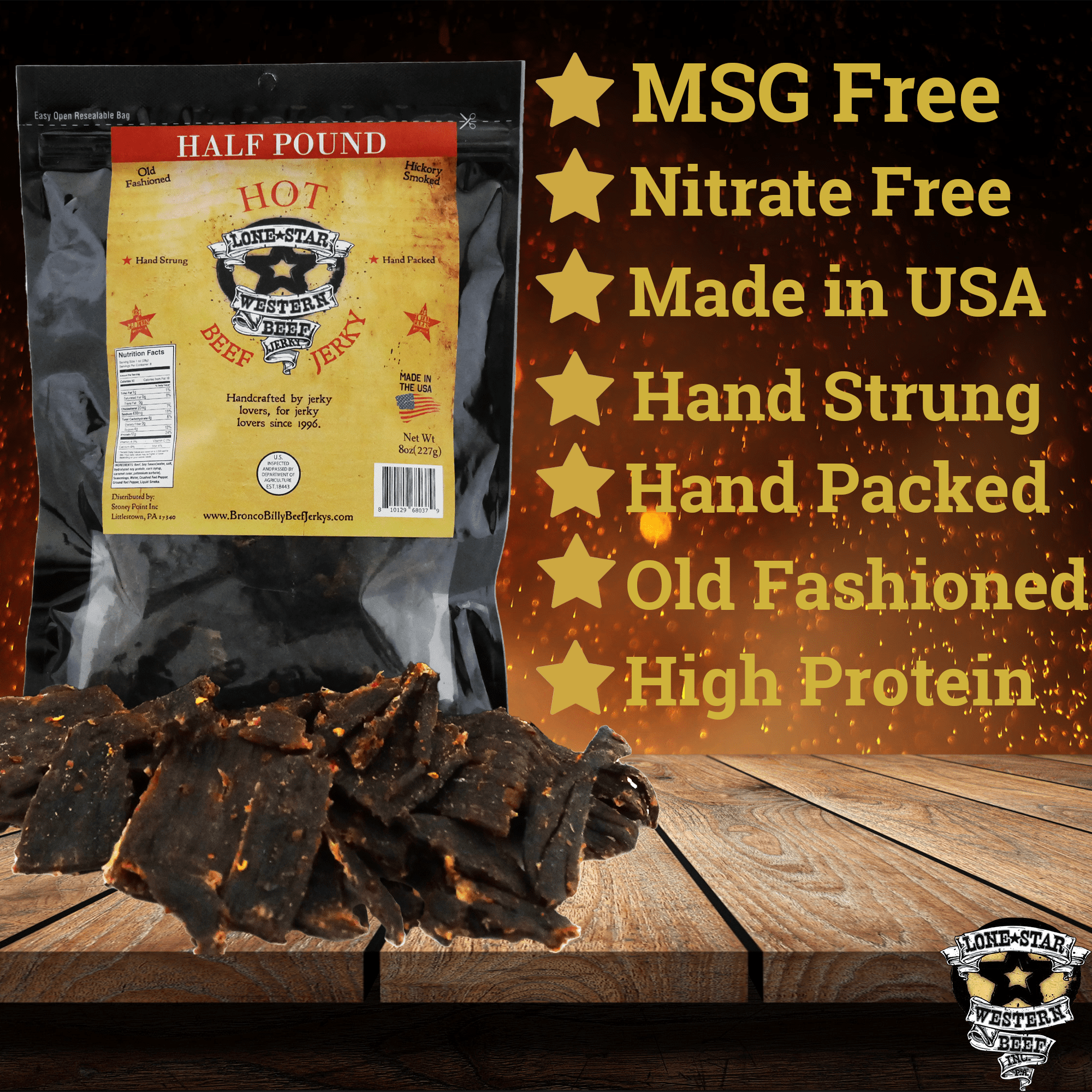 Lone Star Hot Beef Jerky - 1 Pound Resealable Bag - Fiery Handcrafted Flavor - Made in the USA