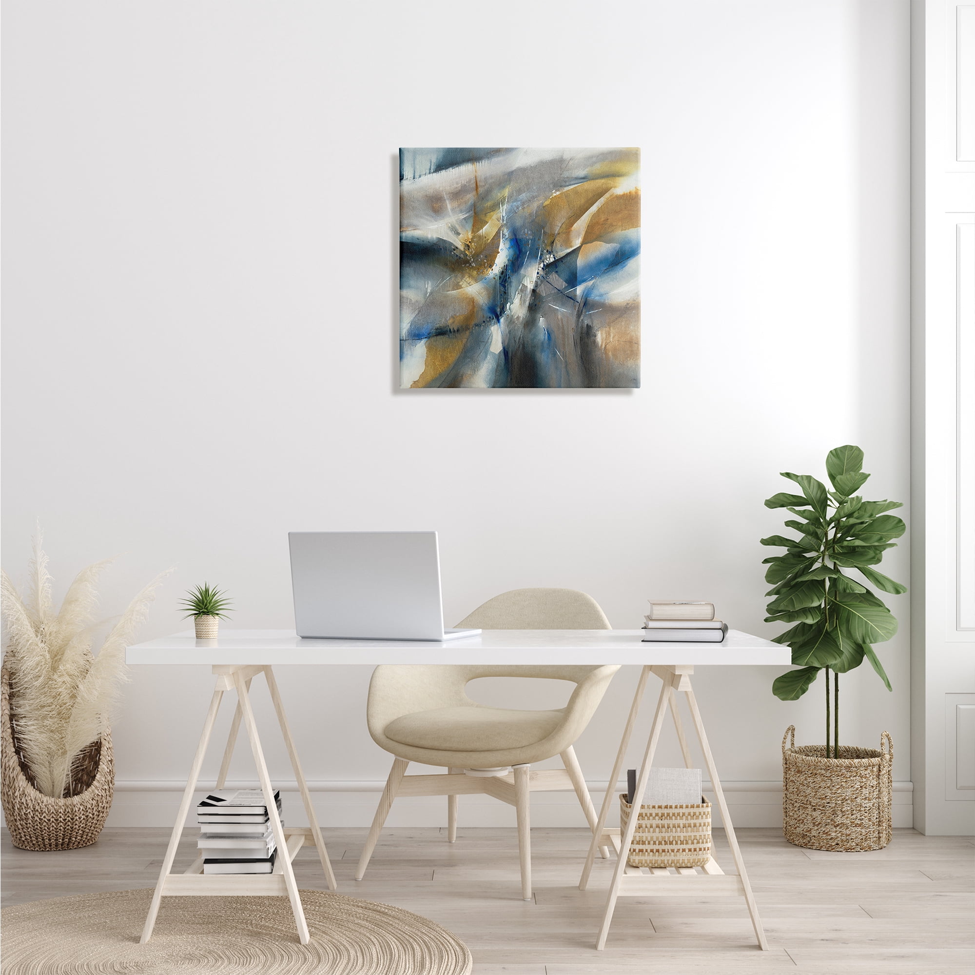 Stupell Home Décor Industries Abstract Blue Grey Yellow Distortion Busy Shape Arrangement 24 x 24 Designed by K. Nari