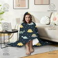 thumbnail image 4 of Wearable Blanket,DarkBlue Cartoon Dinosaurs Yellow Triangles Pattern Hooded Wearable Flannel Blanket for Adults & Teens,Winter Poncho Shawl Wrap Cape Cozy Anti-Pill,50"x60", 4 of 5
