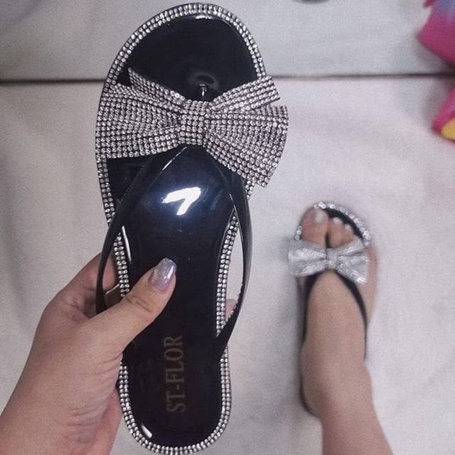 DPTALR Women Rhinestone Flat Open Toe Slippers Shoes Comfy Sandals Casual Comfortable Beach Sandals