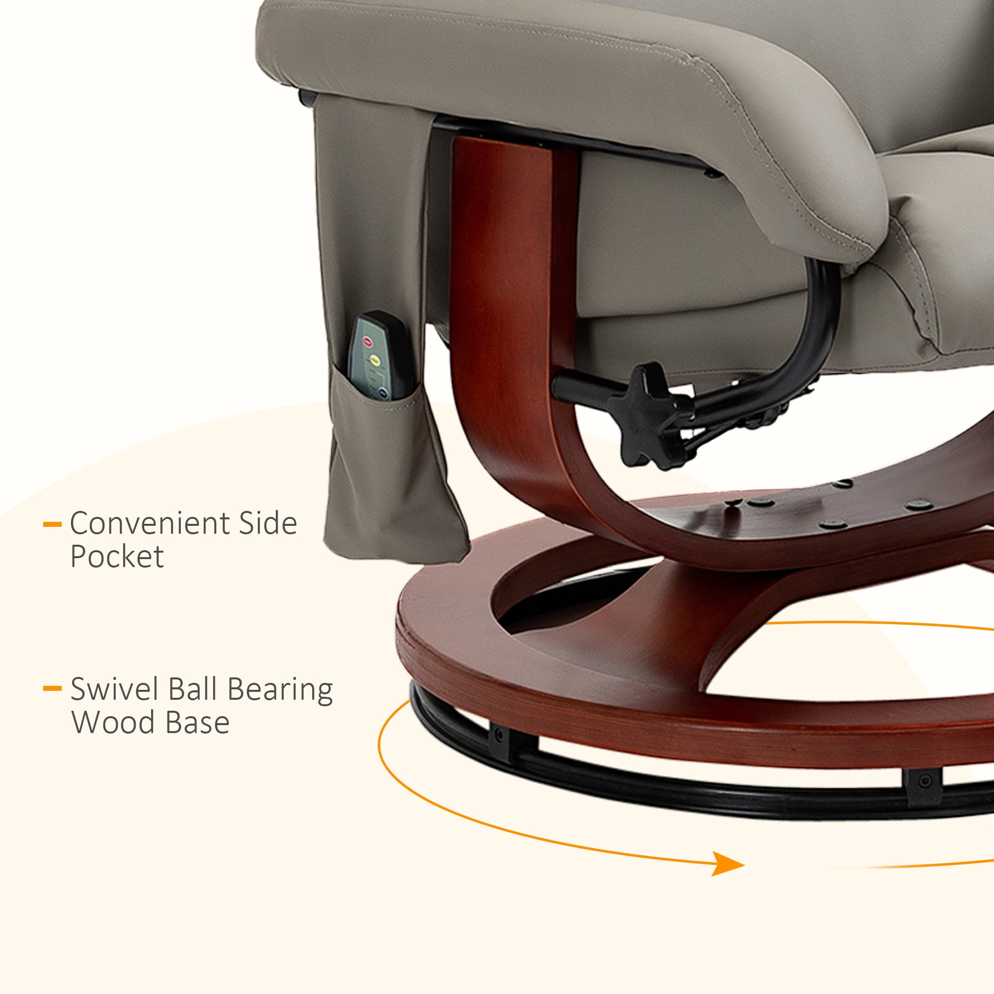 HOMCOM Massage Recliner Chair with Ottoman, Swivel Recliner and Footrest, Faux Leather Reclining Chair with Remote Control, 10 Vibration Point and Side Pocket, Gray
