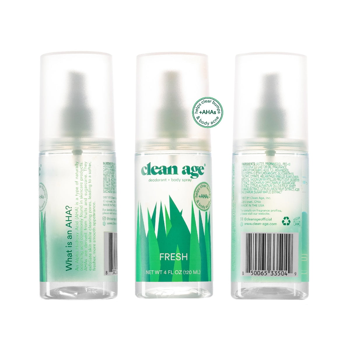 2-Pack Clean Age Aluminum-Free Deodorant & Body Spray for Whole Body (4 oz) Oasis Scent, Body Acne Spray