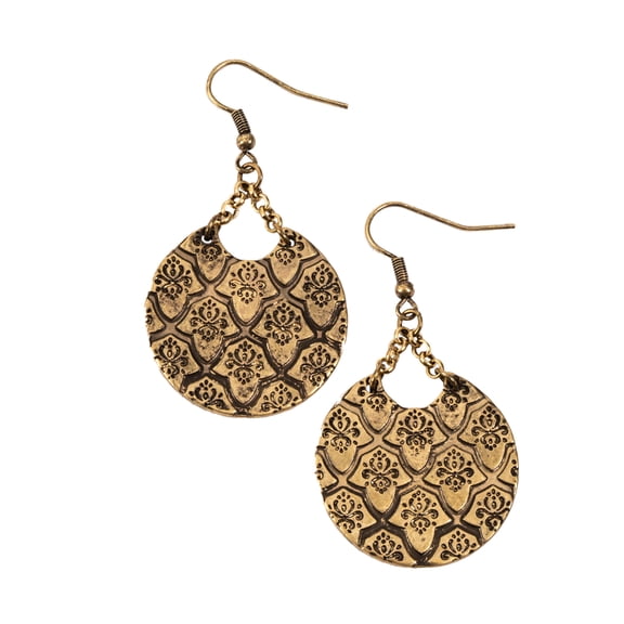 Howard's Western Antique Gold Burnished Disc Drop Dangle Earrings for Women