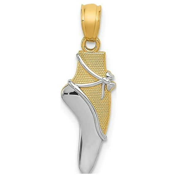 14K Yellow and White Gold Ballet Show Slipper Charm Pendant (No Chain) for Women