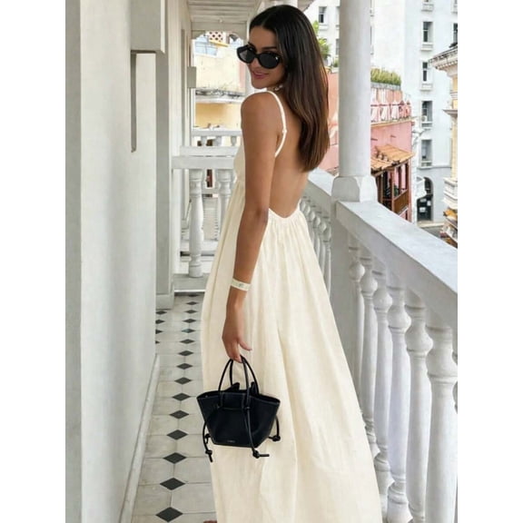 Women's Solid Color Spaghetti Strap Backless Sleeveless Summer Fashion Dress
