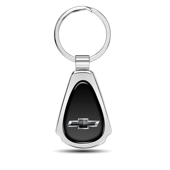 iPick Image for Chevrolet Black Logo Black Dome Chrome Metal Teardrop Key Chain, Official Licensed
