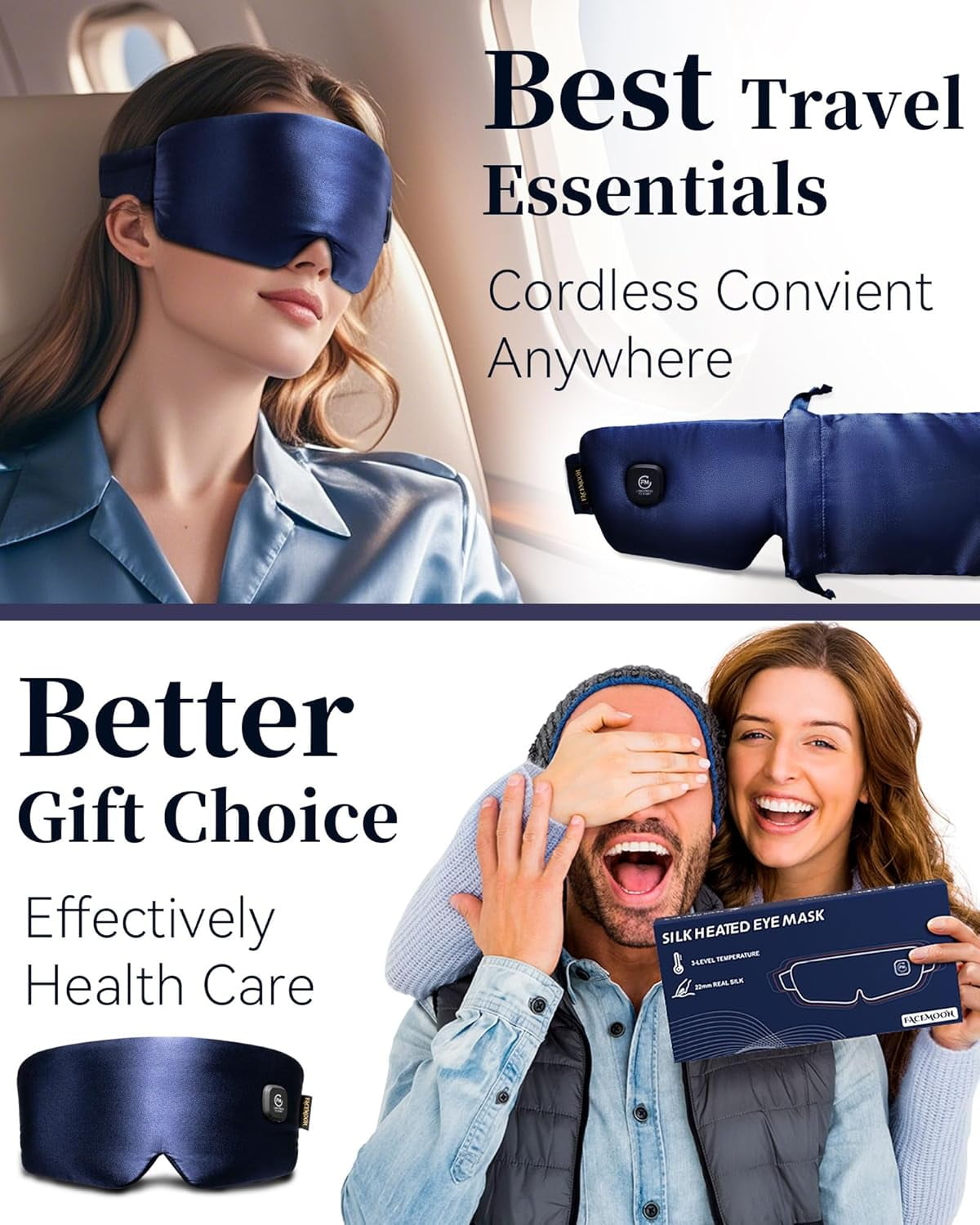 Heated Eye Mask for Dry Eyes - Silk Cordless Warm Eye Compress Moist Heat, FSA HSA Eligible, Eye Heating Pad for Stye Treatment, Tired Eyes, Sleep, Travel, Washable, Rechargeable, Blue