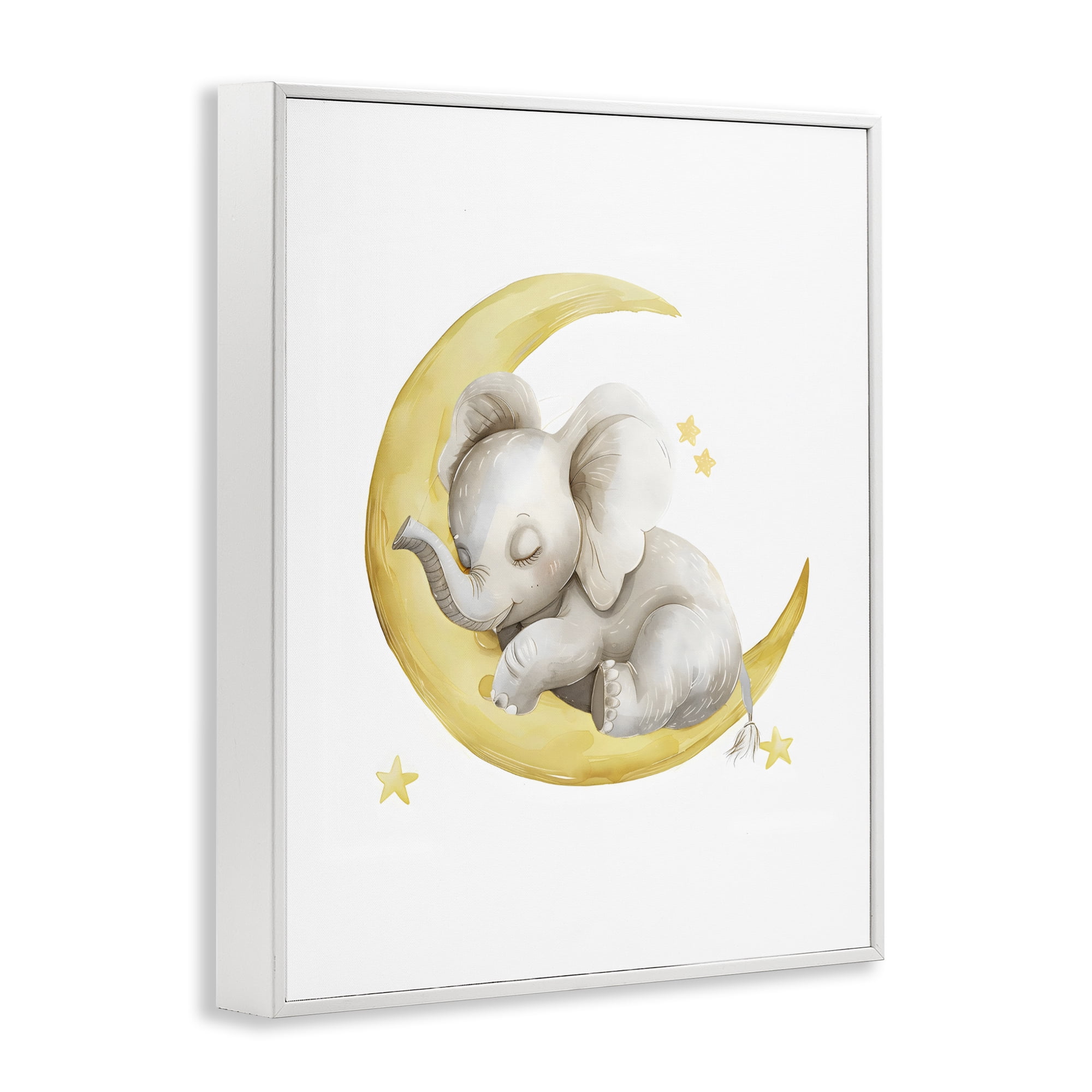 Stupell Industries Sleeping Elephant on Yellow Moon White Framed Giclee Art, design by LSR Design Studio