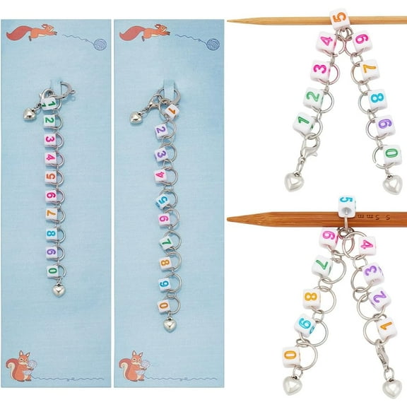 2 Pcs Knitting Row Counter Chains Cube with Number Acrylic Pendant Row Counting 2 Pcs Heart Markers DIY Knitting Tool Sets for Sewing Knitting Crochet Tracking Project Progress colorful DIY
