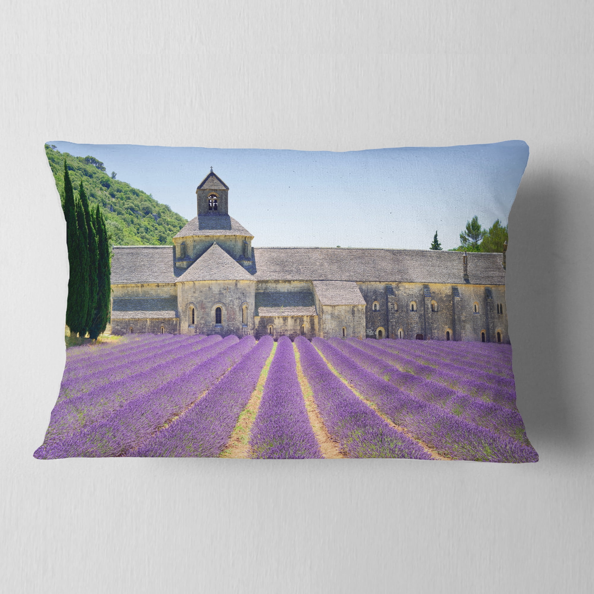 Designart Abbey of Senanque Blooming Lavender - Landscape Wall Throw Pillow - 12x20