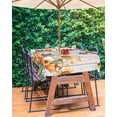 thumbnail image 3 of Outdoor Tablecloth with Umbrella Hole & Zipper, Thanksgiving Fall Rectangle Tablecloth 60x84 Inch, Orange White Pumpkin Sunflowers Wooden Patio Table Cover Waterproof Table Cloth for Picnic, 3 of 6