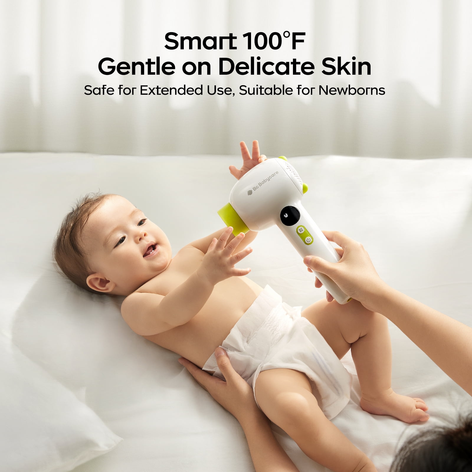 Bc Babycare Cordless Hair Dryer for Baby and Kids, Quiet Portable Mini Blow Dryer for Infant, 4 Model for Hair Drying, Green