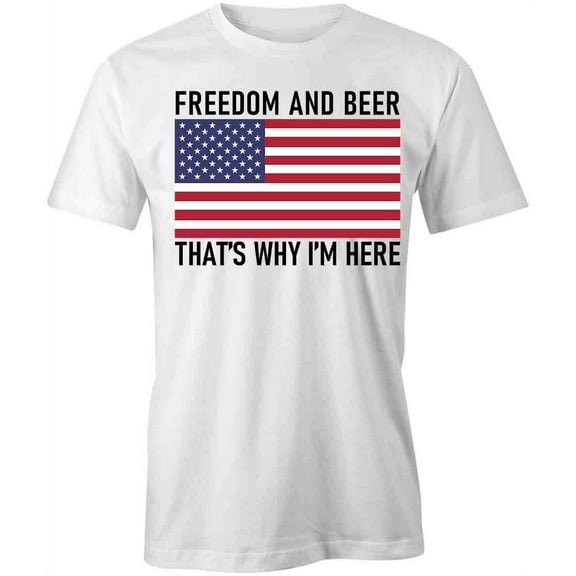 Freedom and Beer T-Shirt | Patriotic American White Tee Gift