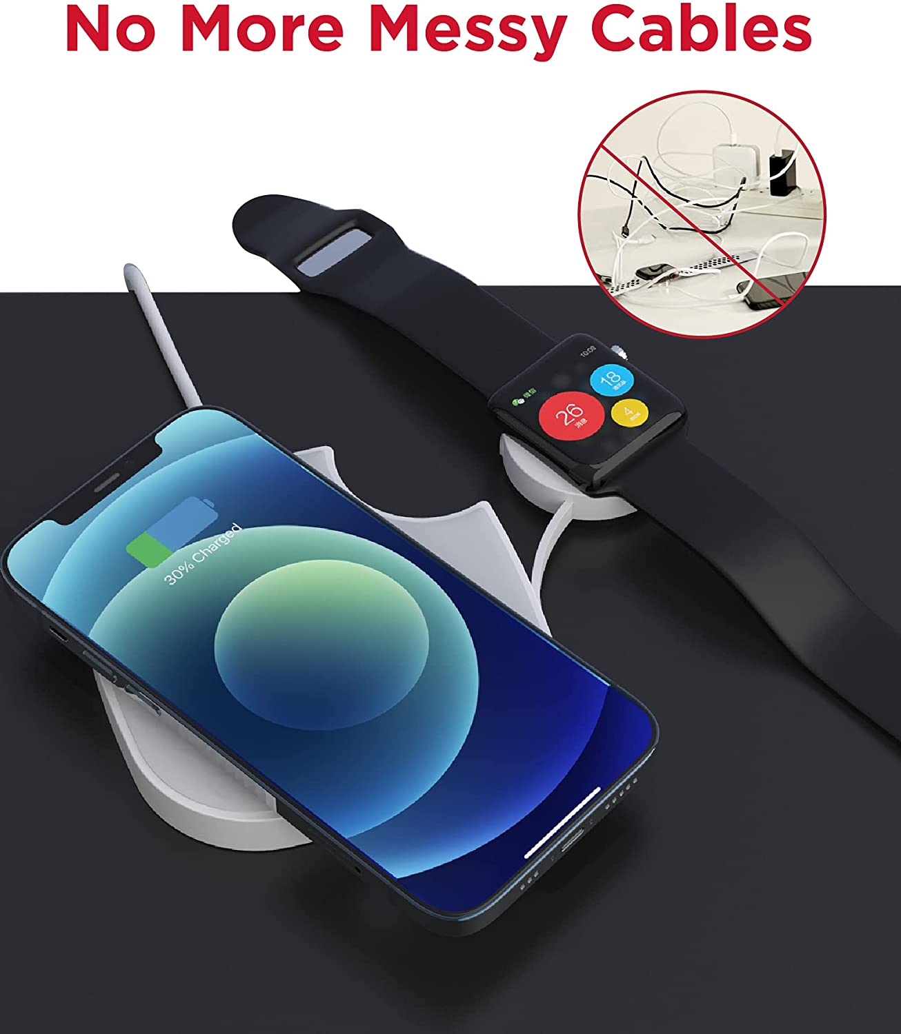 Gigastone 2 in 1 Dual Wireless Charging Pad Compatible with iPhone 12/12 Pro/12 Pro Max/11/11 Pro/XS Max/XR/XS/X/8, Galaxy S21/S20/Note 10/S10/S9/S8/Note 8, Apple Watch 6/SE/5/4/3/2/1, Airpods Pro