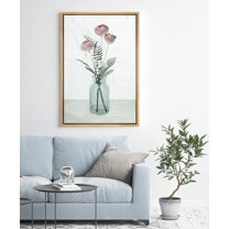 PixonSign Framed Canvas Print Wall Art White Carnations in Glass Vase Floral Wilderness Illustrations Modern Art Chic Colorful Multicolor Pastel for Living Room, Bedroom, Office - 16"x24" Natural
