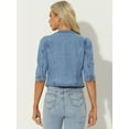 thumbnail image 3 of Unique Bargains Women's Jean Collarless 3/4 Sleeve Denim Jackets XL Light Blue, 3 of 6