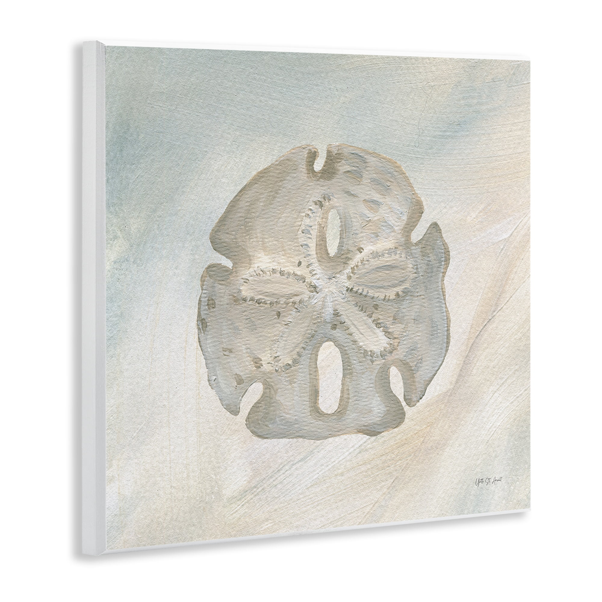 Stupell Industries Sand Dollar over Beige Coastal Painting Unframed Art Print Wall Art, 12 x 12