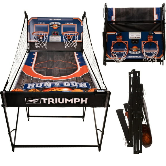 Triumph Run N Gun Basketball Shootout with Convenient Storage, Electronic Scoring, Eight Different Games and Accessories Included