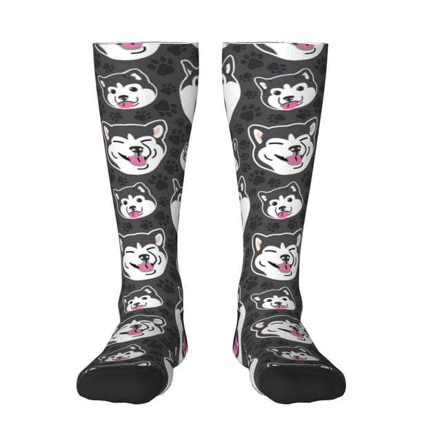 Fotbe HUSKY Face Calcetas Divertidas Estampadas para Hombre y Mujer, Calcetas de Algodón hasta la Rodilla para Caminar, Correr, Enfermería y Embarazo