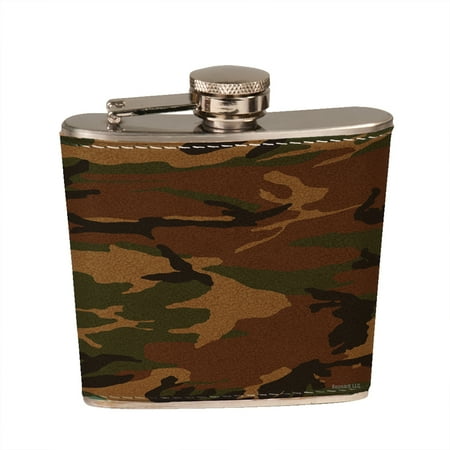 Leather Round Flask - KuzmarK 6 oz. Leather Pocket Hip Liquor Flask - Camouflage