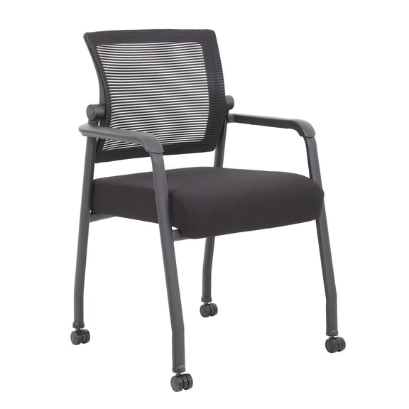 Boss Office Products Mesh Guest Chair with Casters, 4-Legged, Black