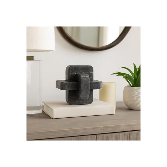 Marble Knot Sculpture for Living Room Decor - Tabletop Ornament for Coffee Table or Bedroom Decor - Decorative Home Accent for Bathroom, Office, Shelf, or Entryway Display - 5", Black