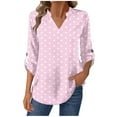 thumbnail image 2 of Workout Tops for Women, Long Sleeve Womens Tops Dressy Polka Dot Graphic V Neck T Shirts Loose Fit Button Three Quarter Work Blouse, 2 of 7