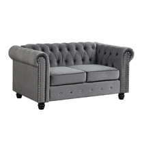RN Furnishings Velvet Fabric Chesterfield Loveseat with Sheltering Arms in Gray