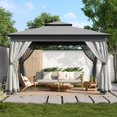 thumbnail image 2 of 10'x12' Outdoor Gazebo Tent with Double Roofs, Patio Gazebo with Mosquito Netting, Patio Canopy for Backyard, Garden, Lawn and Deck,Grey, 2 of 7
