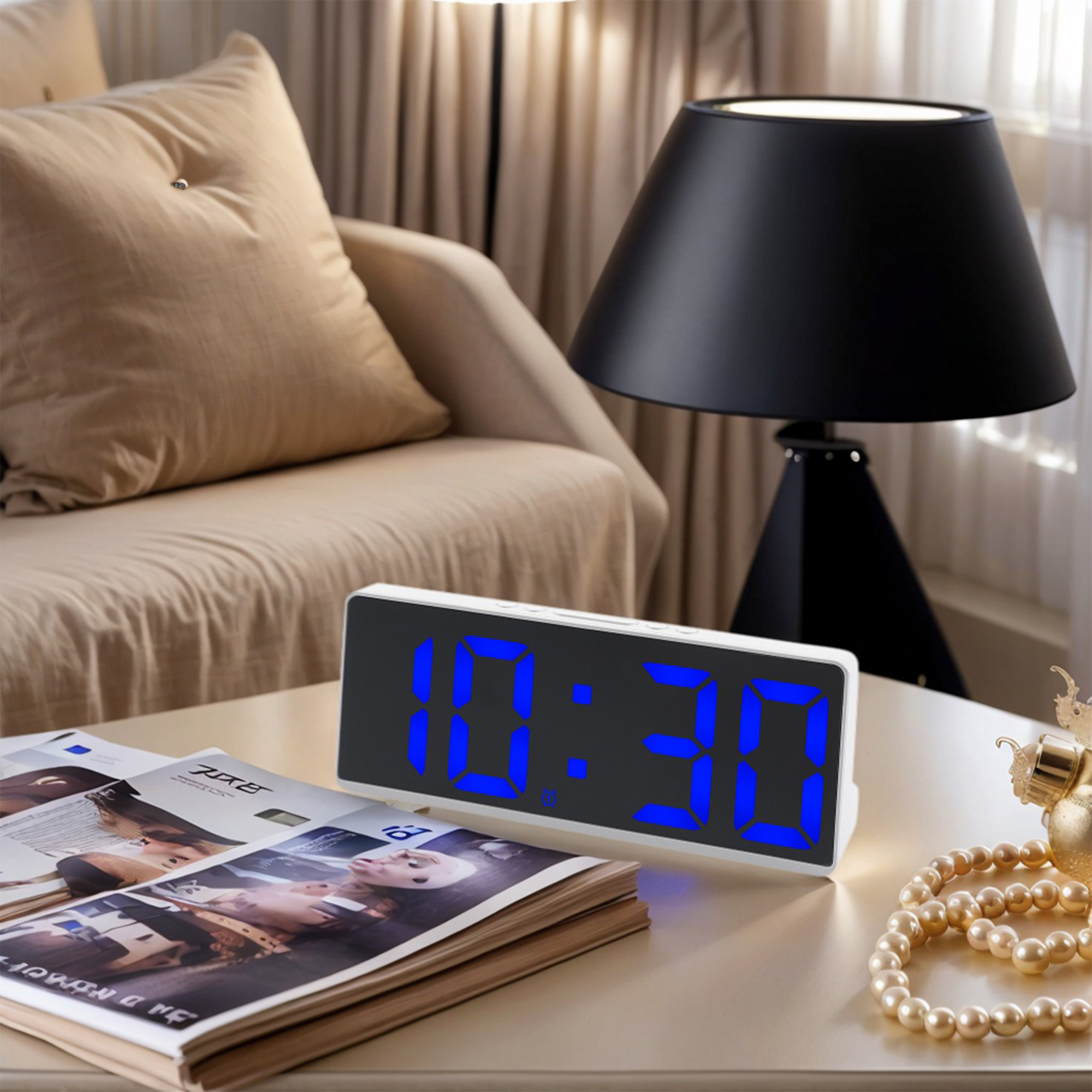Unique Bargains Alarm Clock White Housing and Blue Light 6.1"L x 0.9"W x 2.5"H