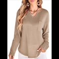 thumbnail image 3 of Blusas para Mujer, de Punto Gofre, de Larga, con Cuello en V y Muescas, Informales, Modernas, de Color Liso, Holgadas. Camello S, 3 of 7