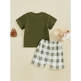 thumbnail image 6 of Baby Toddler Boys Summer Shorts Clothing Set, 6 9 12 18 24 Months Short Sleeve Embroidery Letters T-shirt with Plaid Shorts Outfit, 6 of 9