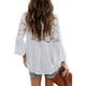 thumbnail image 5 of Sonducket Camisa de mujer con cuello en V Camisa de encaje Blusa en V Color sólido Botón de manga larga Top Prendas para la parte del cuerpo Blanco M, 5 of 6