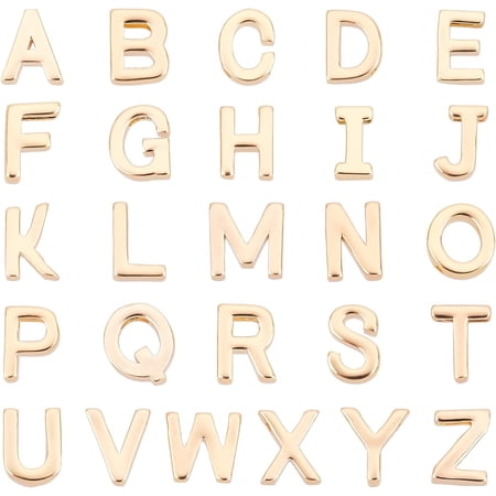 14K Gold Alphabet Letter Beads 26 A-Z Letter Charms Long-lasting Capital Letter Beads Small Brass Initial Charms Pendants Gift Christmas Bracelet Jewelry Making 7x7mmReal 18K Gold Plated