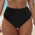 thumbnail image 2 of Xudanell Women's High Wasited Cheeky Bikini Bottom Shirred Tummy Control Swimsuit Full Coverage SexySwim Bottom (Black,L), 2 of 9
