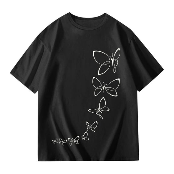 Kiijoy Toddler Girls Short Sleeve T-Shirt Butterfly Print Crewneck T Shirt, Sizes 3-13
