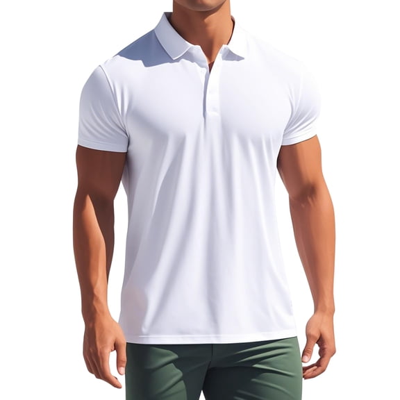 DARING DIVA Men's Solid Stretch Short Sleeve Slim Fit Golf Shirt S White