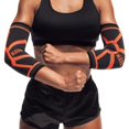 thumbnail image 2 of Mava Sports Elbow Compression Sleeve Support for Weightlifting, Pain Recovery, Tendonitis, Gym Workouts and Arthritis - Made with Strong Elastic Fabric Material for Men and Women (Orange - Medium), 2 of 5