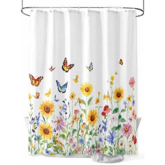Shower Curtain Watercolor Butterfly Shower Curtains for Bathroom, Waterproof Polyester Shower Curtain Set with Hooks, Standard Size 72" x 72" Retro Flower