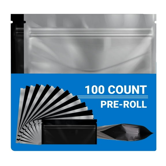 Loud Lock Mylar Bags 100 Count 2.27" x 6" Black/Clear - Resealable Food Storage Mylar Bags