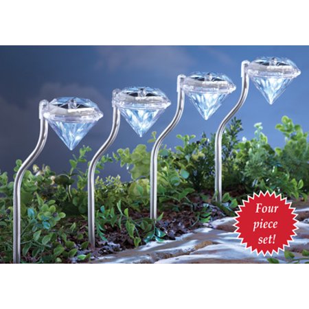 Set Of 4 Solar Powered Light Pathway Diamond Bling Yard Outdoor