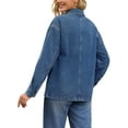 thumbnail image 3 of INSPIRE CHIC Women's Coat Jean Flat Collar Long Sleeve Fall Button Up Oversized Denim Jacket S Dark Blue, 3 of 6