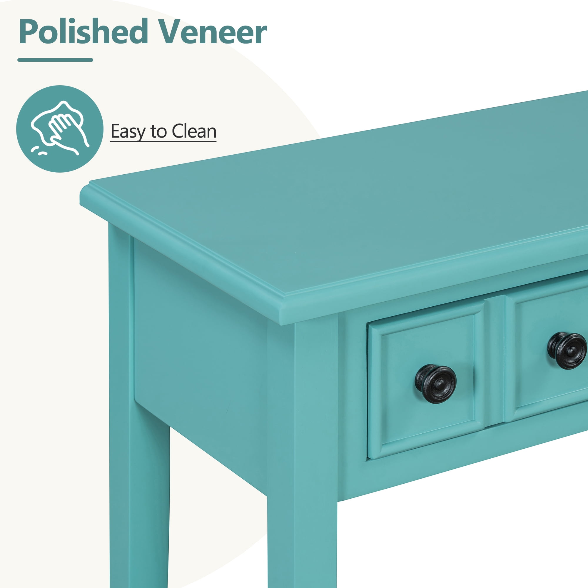 EUROCO 38.2" Console Table,Sofa Table Entryway Table with Rubber Wood Legs,2 Drawers and Open Shelf,Rustic Hallway Accent Table for Living Room, Entrance,Teal