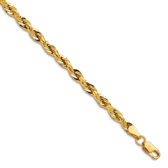 14k Yellow Gold 3.5mm Semi-solid Rope Chain Bracelet 7 Inch Link Bracelet for Women and Men