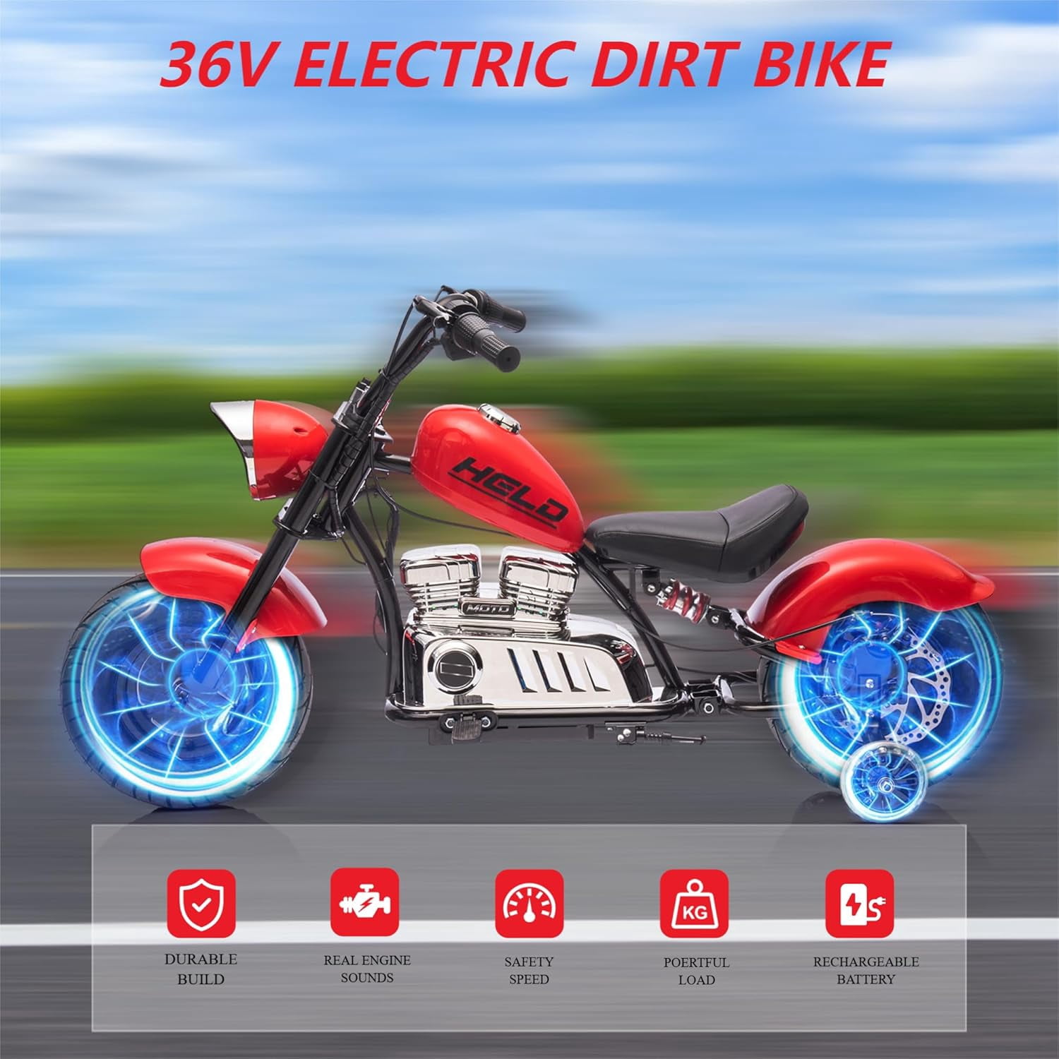 Rugerasy 36V 350W Ride On Off-Road Motorcycle,Electric Dirt Bike for Teens,Fast Speed 16.5mph with Music,Spring Suspension,Led Light,Red