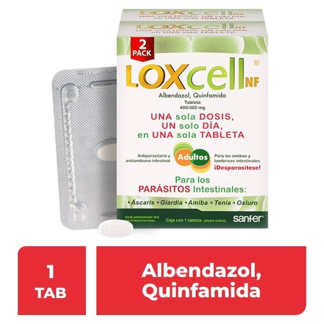 Antiparasitario Loxcell Quinfamida 300 mg, Albendazol 400 mg 2 cajas 1 tableta c/u